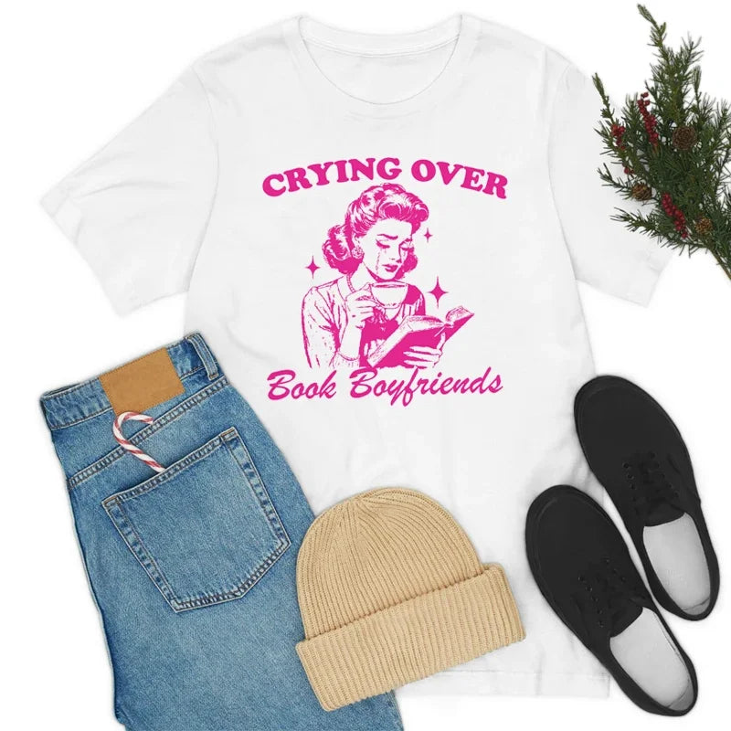 Women Retro Funny Fantasy Romance Reader T-Shirts Cute Novel Bookish T Shirt Vintage Book Lover Graphic Tees Literature Top Gift