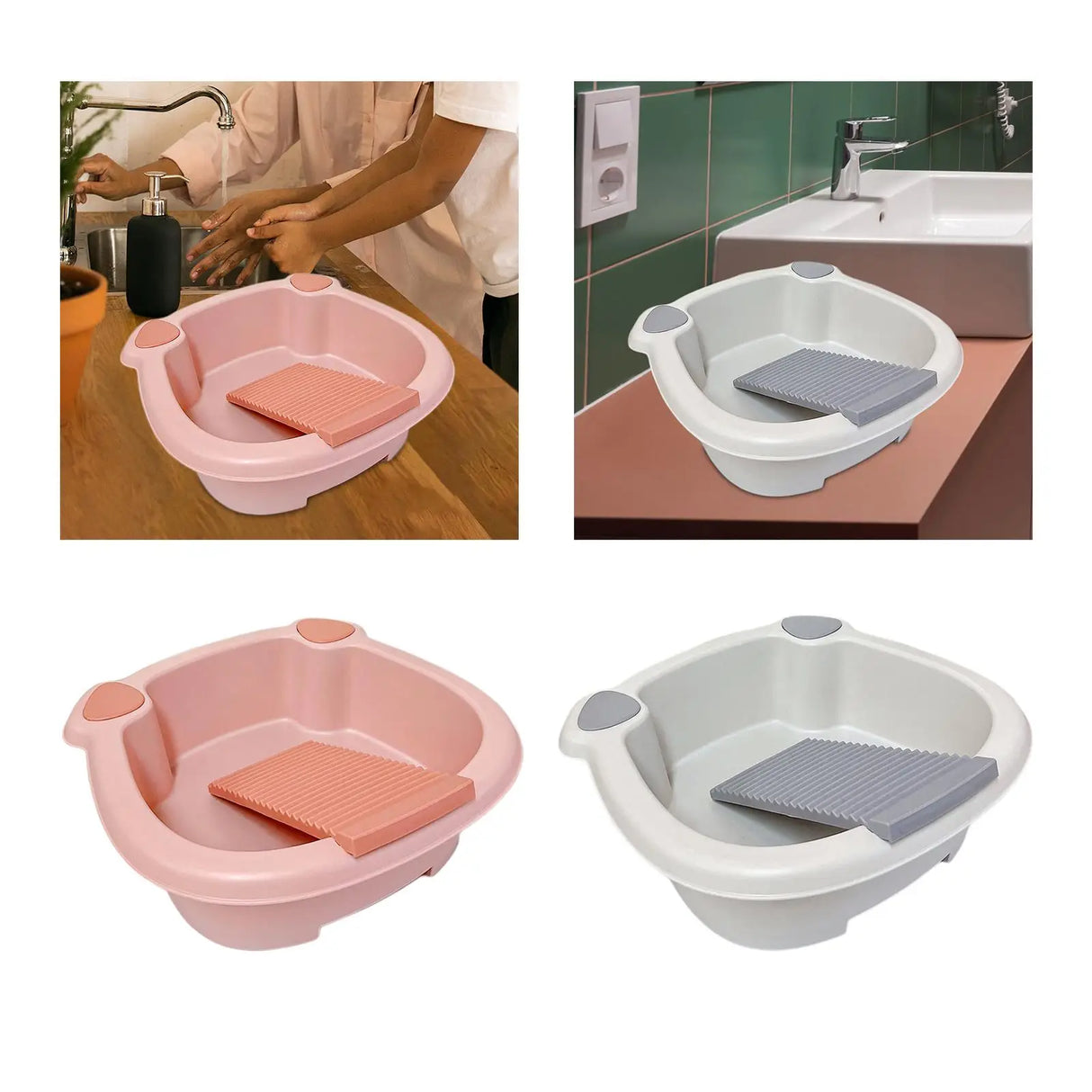 Clothes Washing Basin with Scrubbing Board, Hand Wash Tub for Delicate Items