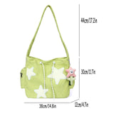Simple Star Pattern Large Tote Bag, Corduroy Drawstring Shoulder Bag, Cute Tote Bag Canvas Bag
