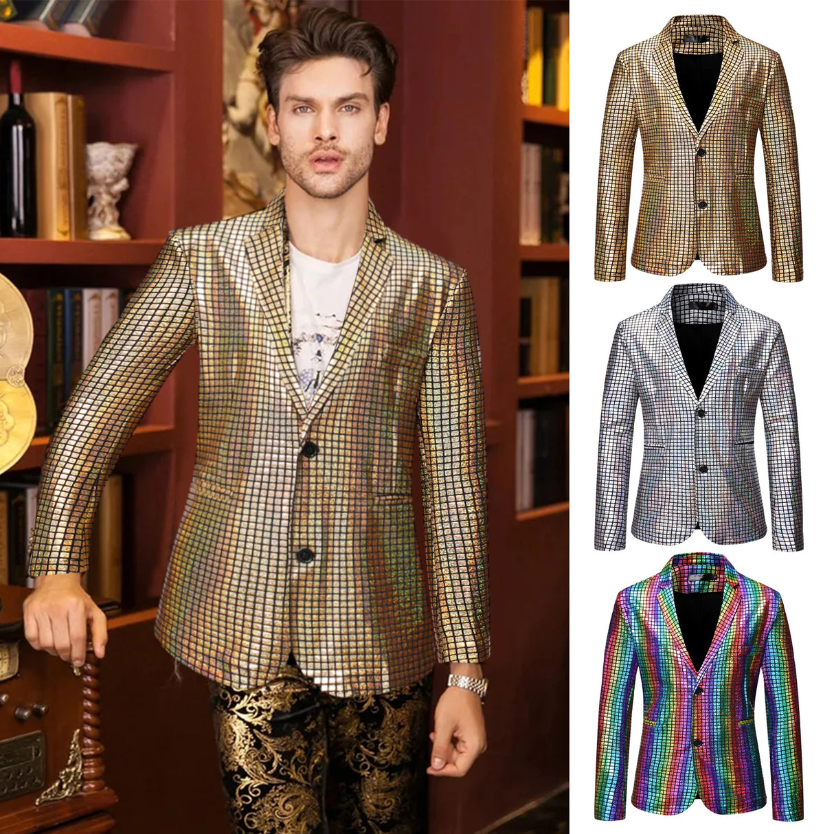 Sequins Blazers Shiny Sequins Suit Jacket Halloween Outfits Two Button Blazer Tuxedo Disco Glitter Party Blazer For Men Dinner