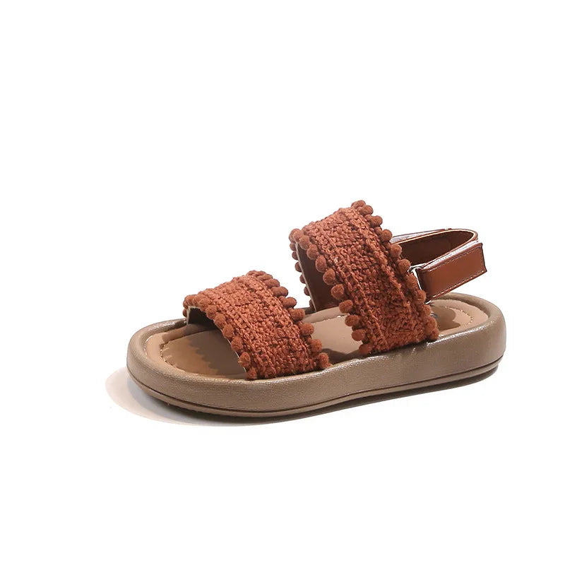 Girls Sandals 2025 Summer Straight Strap New Casual  Anti-slippery Children Students Retro Beach Kids Shoes for Girl