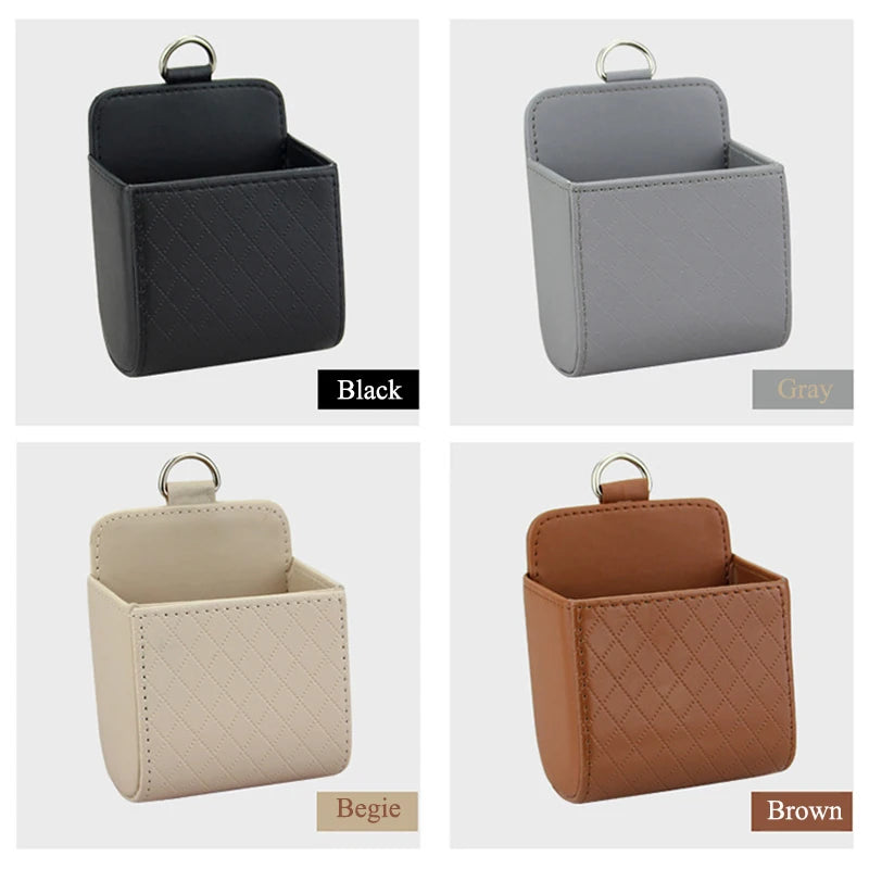 Car Storage Bag Air Vent Dashboard Tidy Hanging Leather Organizer Box Glasses Phone Holder Storage Organizer Car Accessories