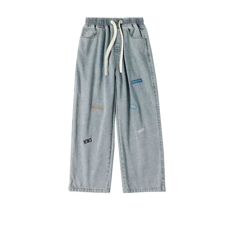 Jeans for Men with Print Trousers Graphic Hip Hop Male Cowboy Pants Light Blue Luxury Y2k Streetwear Aesthetic Harajuku Baggy Xs