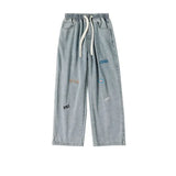 Jeans for Men with Print Trousers Graphic Hip Hop Male Cowboy Pants Light Blue Luxury Y2k Streetwear Aesthetic Harajuku Baggy Xs