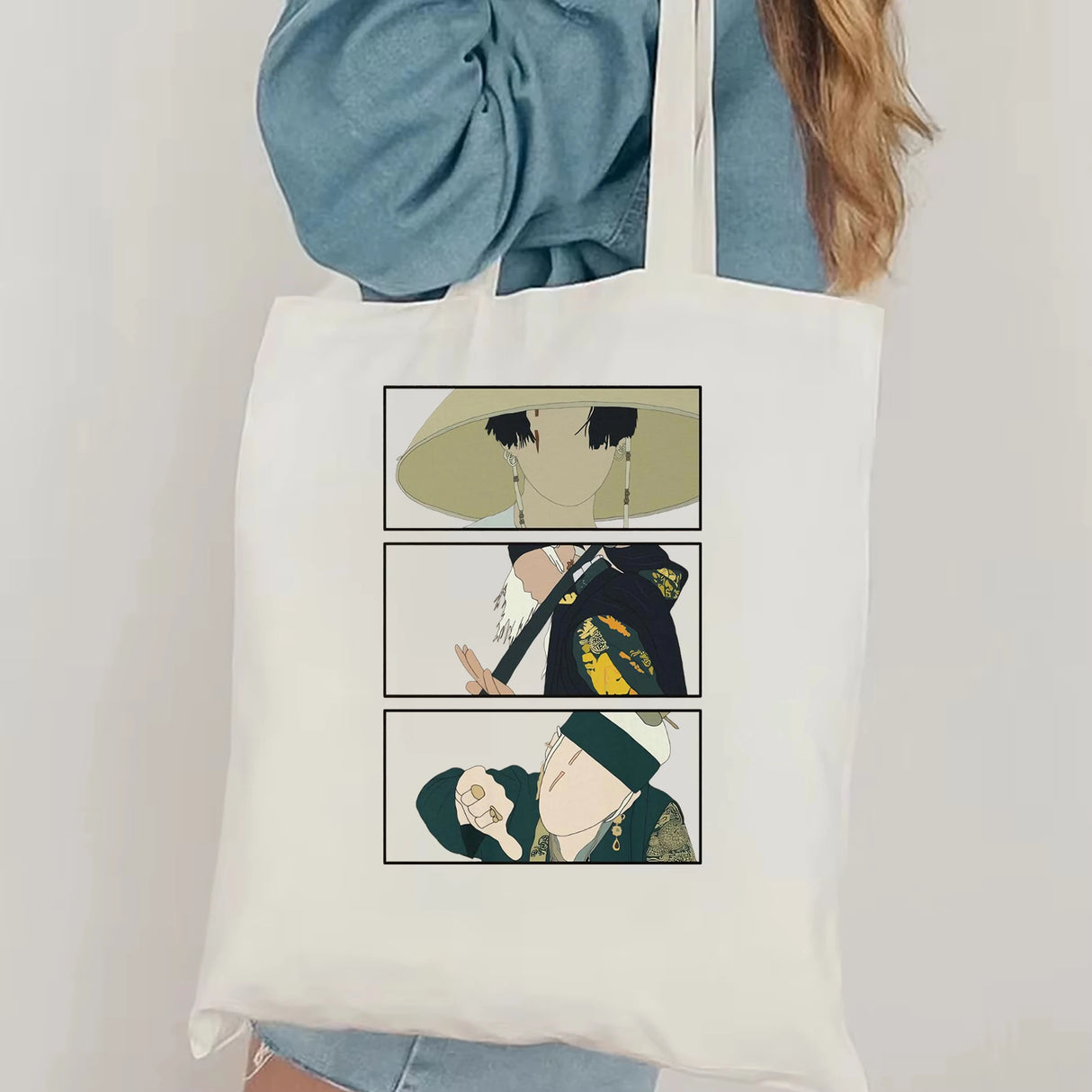 Agust D Daechwita Vintage print tote bag Suga Yoongi women's popular canvas bag K-pop tote bag Casual portable canvas tote bag