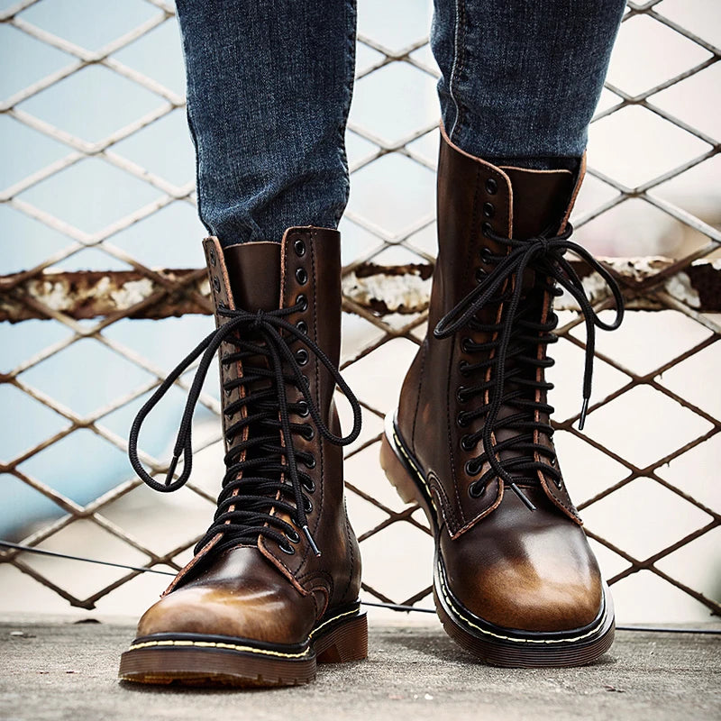 Men's Mid-calf Boots High Tube Work Boots Couples Outdoor Motorcycle Boots Large Size Women's Boots Winter Plush Cotton Boots