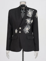 CHICEVER Solid Spliced Beading Slimming Blazer for Women Notched Collar Long Sleeve Patchwork Button Formal Coat Female Fashion
