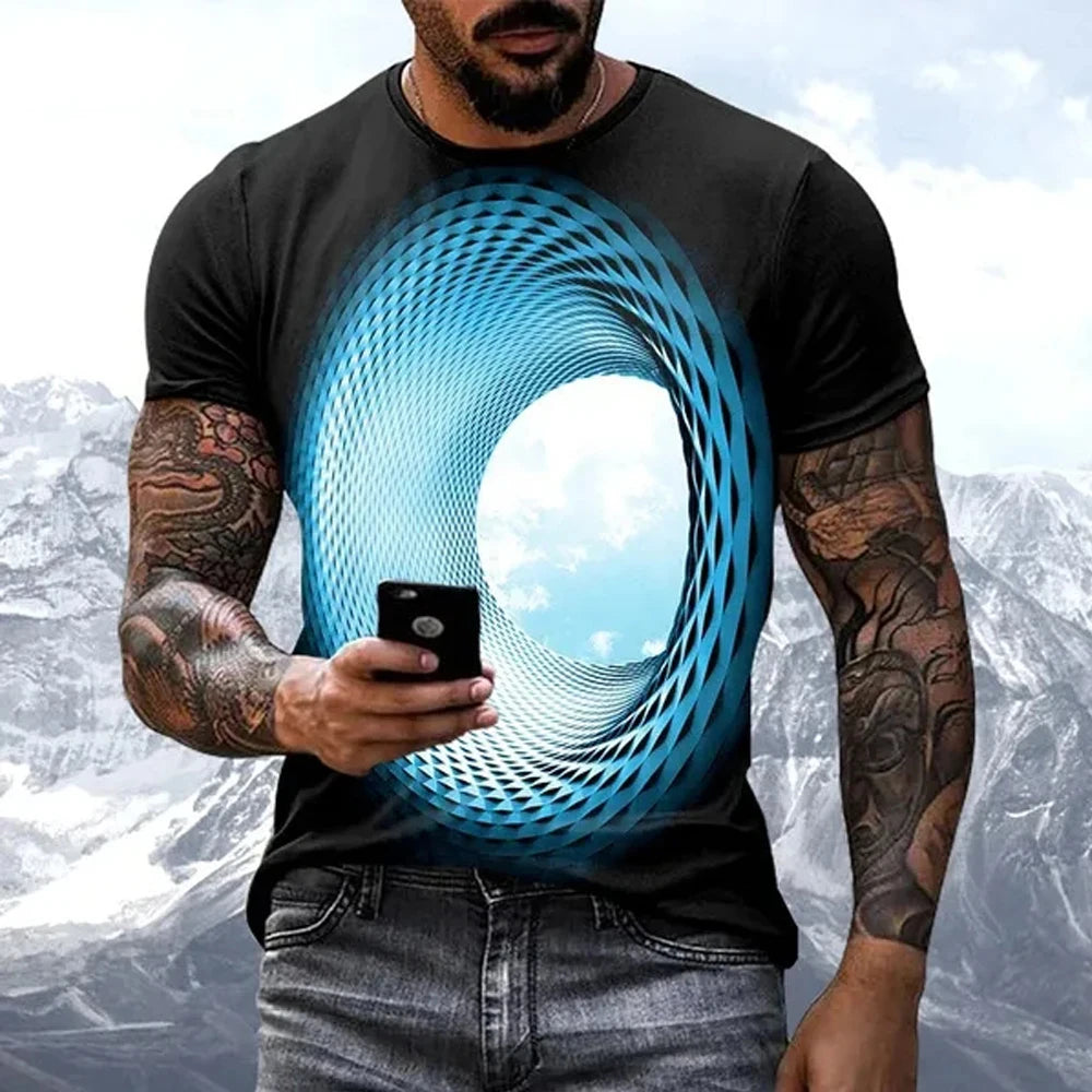 Fashion Hot T-Shirts for Men Sales Personality Fun Sky Graphic New Casual Three-Dimensional Vortex Printed Oversized O-Neck Tees