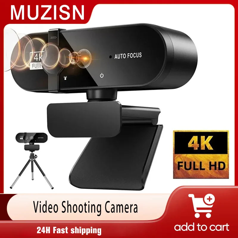 4K Webcam 1080P Mini Camera 2K Full HD Webcam with Microphone 30fps USB Web Cam for Auto Focus PC Laptop Video Shooting Camera