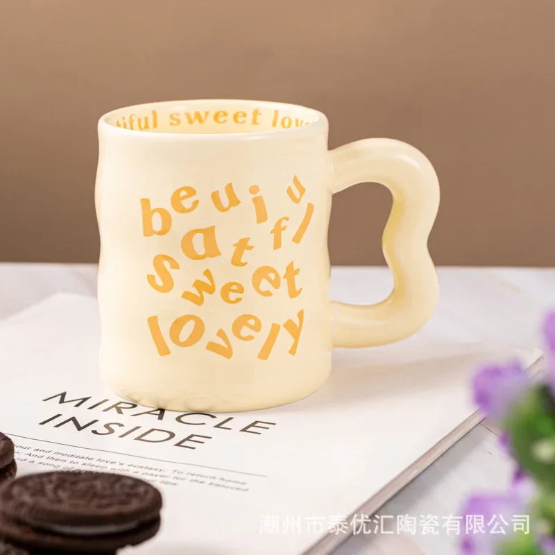 Cartoon english ceramic mug mug mug male and female student couple water mug coffee mug valentine's day gift