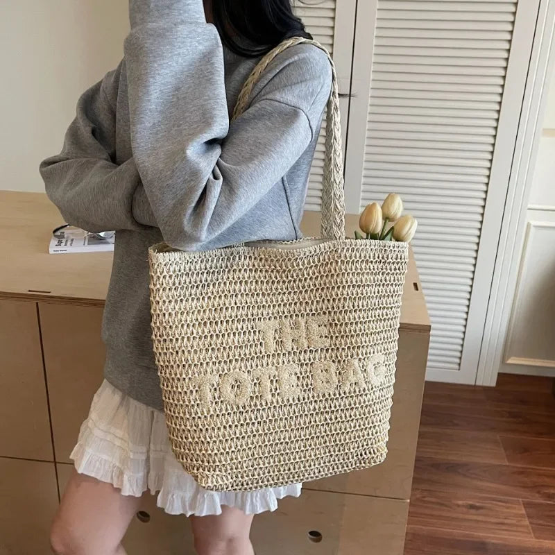 2025 Woven Large Tote Bag for Women, Fashion Shoulder Bag Casual Handbag, Stylish Beach Bag Spacious Designer Purse Trendy