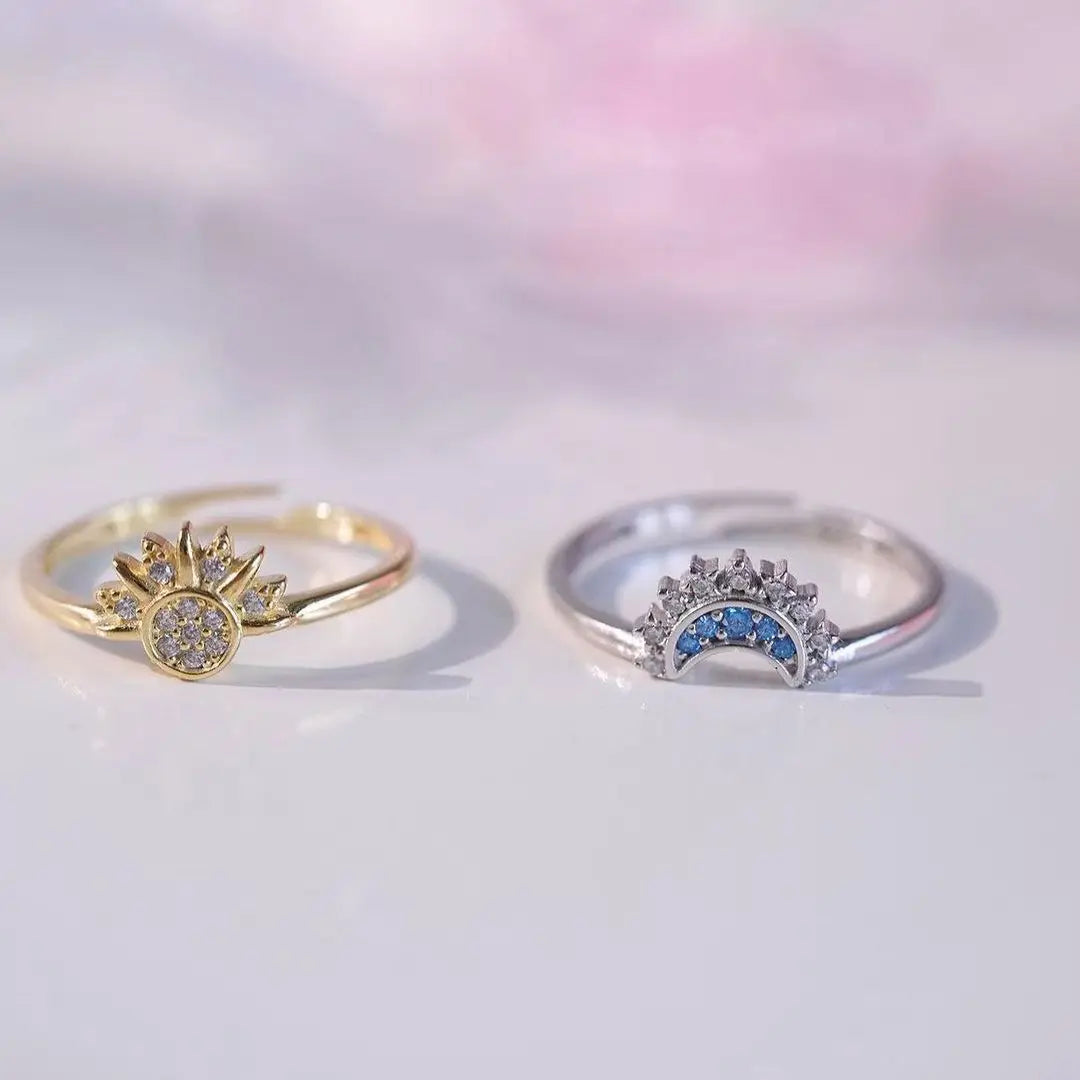 2Pc/set Sparkling Ring Riyue Suitable Ring for Women To Wear Fashion Female Sun Moon Star Ring Cubic Zircon Ring for Women Gifts