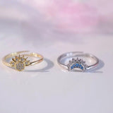 2Pc/set Sparkling Ring Riyue Suitable Ring for Women To Wear Fashion Female Sun Moon Star Ring Cubic Zircon Ring for Women Gifts