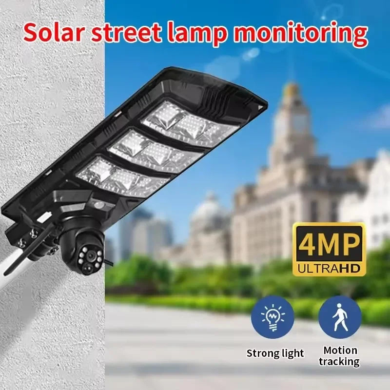 Smart All-in-One 300W Solar Street Light CCTV camer Waterproof LED 60W ABS Body Path Garden Road Battery Powered DC Supply