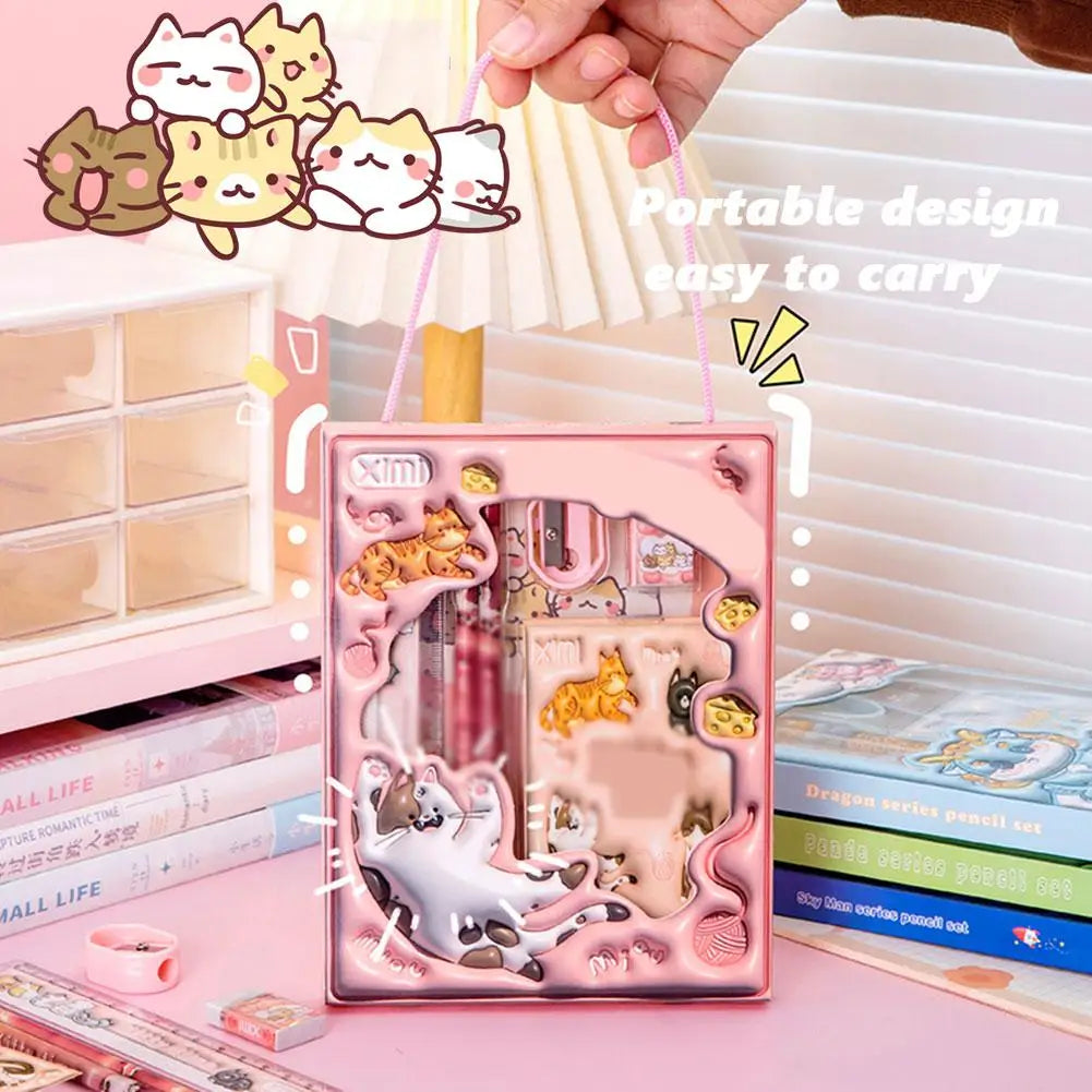 1 Set Cartoon Stationery Set for The Beginning of The School Year Pencil, Notebook,Ruler, Eraser Set Student Stationery Supplies