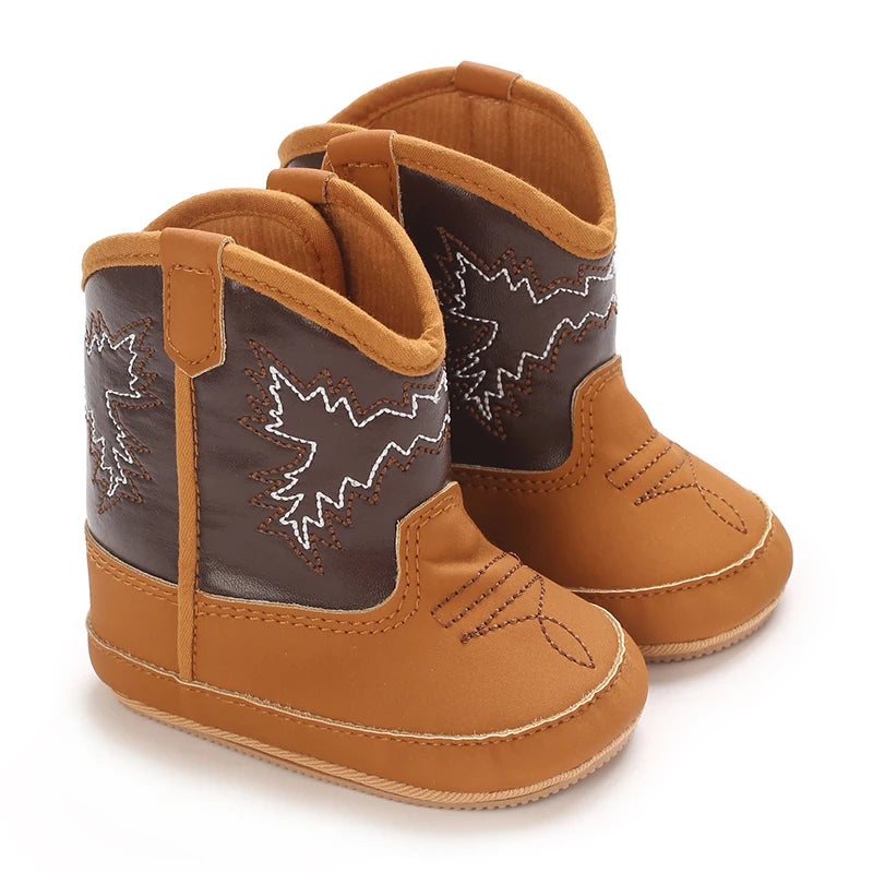Baby Boots Western Knight Boots Tall Boots Cowboy Boots Embroidered Chelsea Retro Children's Brown