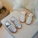 Girls Sandals Simple Sweet Bows 2025 Summer New Kids Beach Shoes Shiny Sequins Children Princess Shoes Ins Trendy Elegant Soft
