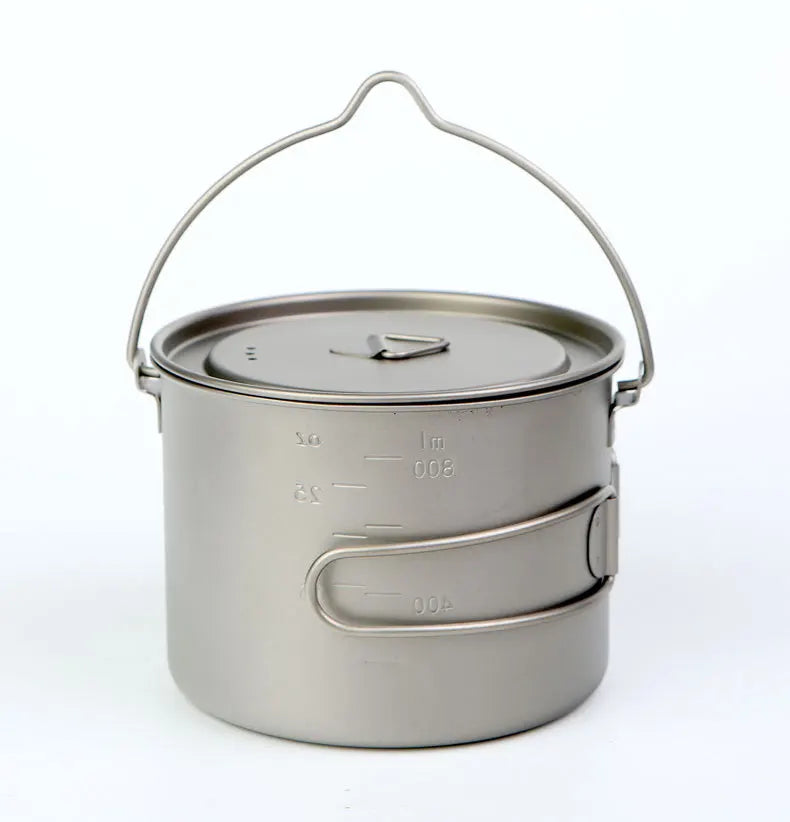 Outdoor Picnic Titanium Cooking Pot 750ml 900ml Hanging Handle Portable Camping Pot
