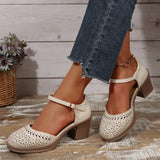 Ankle Strap High Heels for Women 2025 Summer Hollow Out Breathable Woman Comfortable Baotou Chunky Heeled Mary Jane Shoes