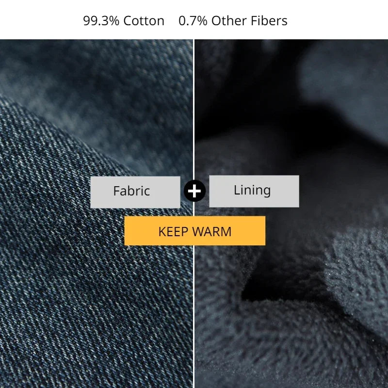 Winter New Thickened Velvet Casual Jeans for Men Clothing Washed Soft Cotton Streetwear Oversize Men Trousers K1009