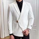 Solid Metal Buckle Decoration Blazer For Men Party Banquet Blazer Casual Slim Fit Suits By Italian Designers (only Blazers)