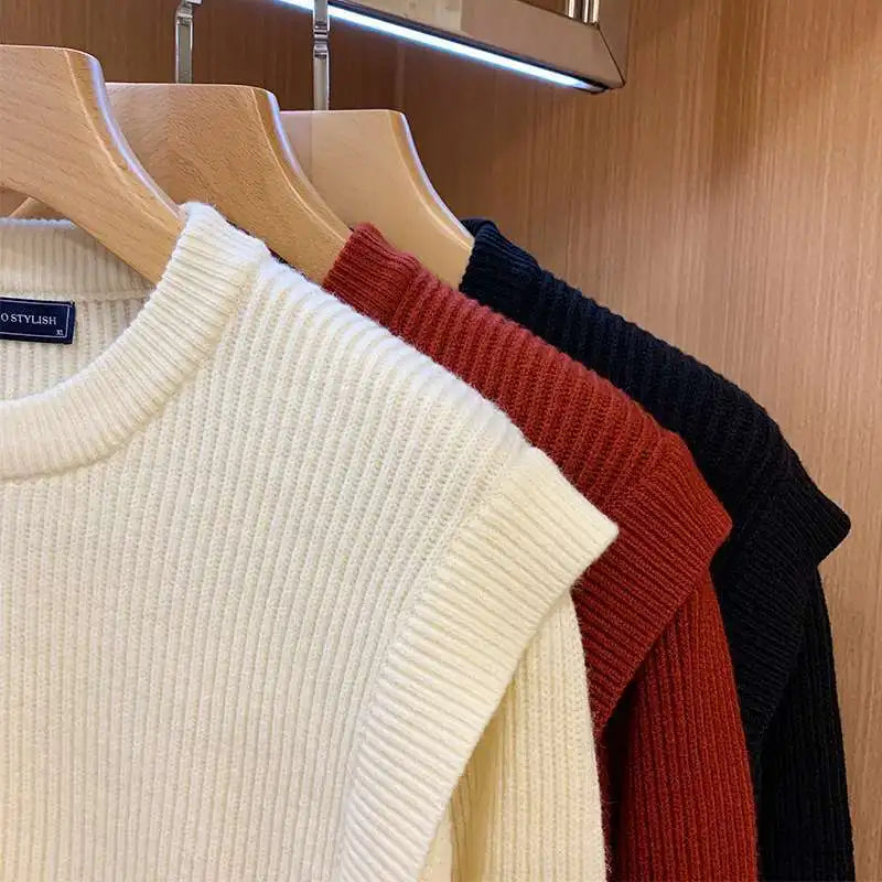 Men's Knitted Sweater Fashion Personality Winter Thick Fake Two-piece Sweaters Round Neck Long Sleeves Solid Color Pullover