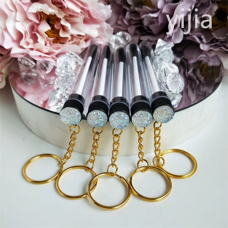 10pcs Disposable Eyelash Brush With Tube Applicator Eyelash Extension Makeup Brush With Keychain Gold Keychain Silver Keychain