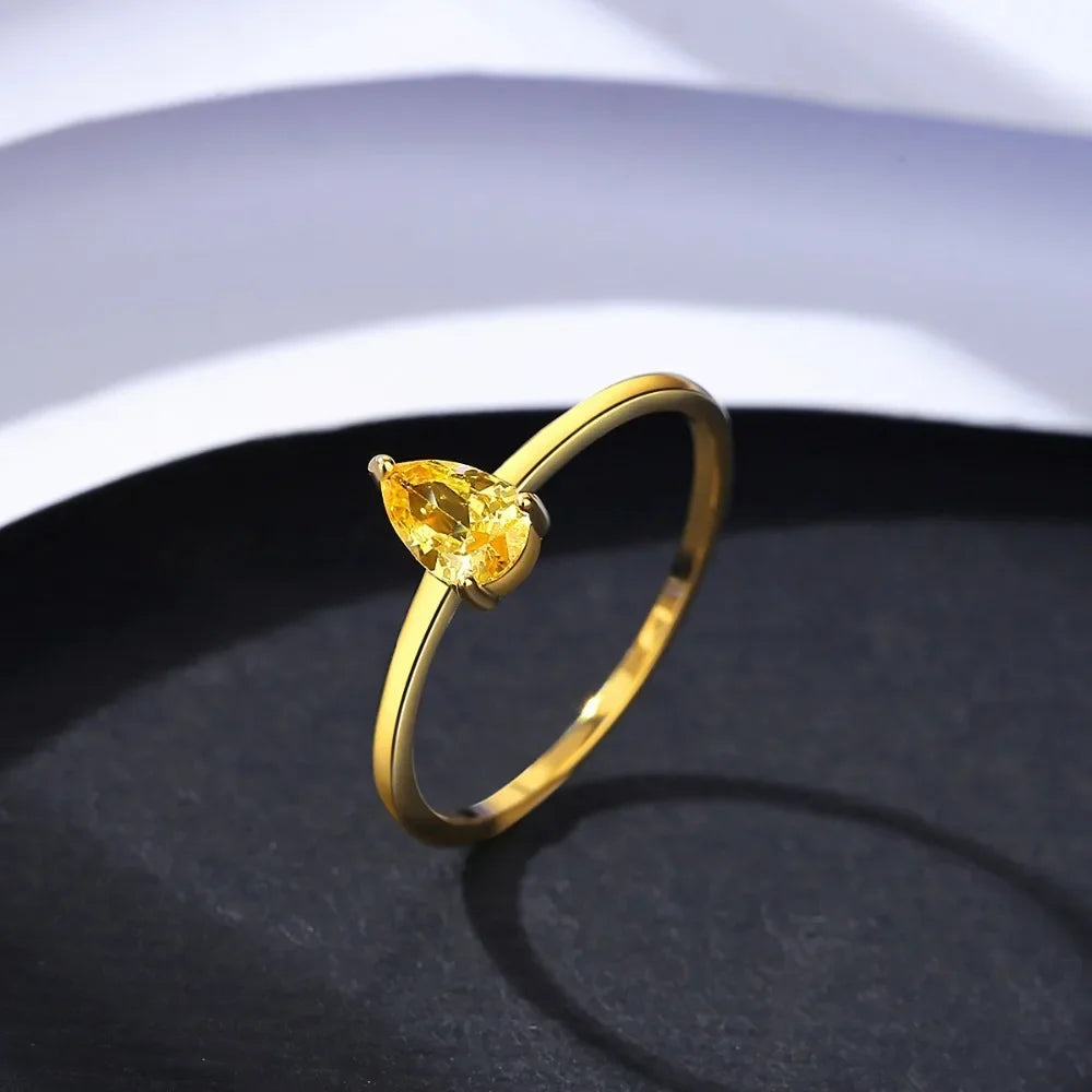Monkton 925 Sterling Silver Pear Cut Citrine Gemstone Ring for Women Party 18K Yellow Gold Ring for Women Fine Jewelry Wholesale