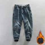Winter New Thickened Velvet Casual Jeans for Men Clothing Washed Soft Cotton Streetwear Oversize Men Trousers K1009