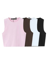 TFMLN Summer Sleeveless Tops For Women Casual Crop Tops Basic Vest O-neck OL Slim Sleeveless Solid T Shirts 2025 Fashion New