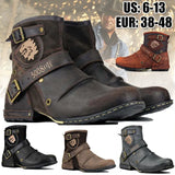 Men's Ankle Boots High Quality Cowboy Boots Men Metal Buckle Side Zipper Motorcycle Boots Gothic Boots Retro Western Boots