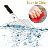 1pc Folding Outdoor Camping Stainless Steel BBQ Rack With Removable Handle Grilling Basket Barbeque Griller Cooking Tools