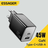 Essager GaN 45W USB Charger Fast Charger PD QC 3.0 USB C Charger Quick Charger For iPhone 14 13 Travel Charger for Samsung S21