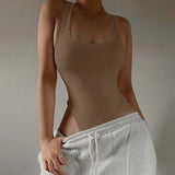 Sleeveless Knit Bodysuit for Women, Off Shoulder Halter Tops, Casual Street Bodycon, Sexy Clubwear, Hot Summer, 2024