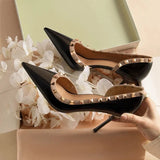 Pointed Rivet Nude High Heels for Women, New Sexy Queen Style Slim Heel Liuding French Shallow Mouth Single Shoe