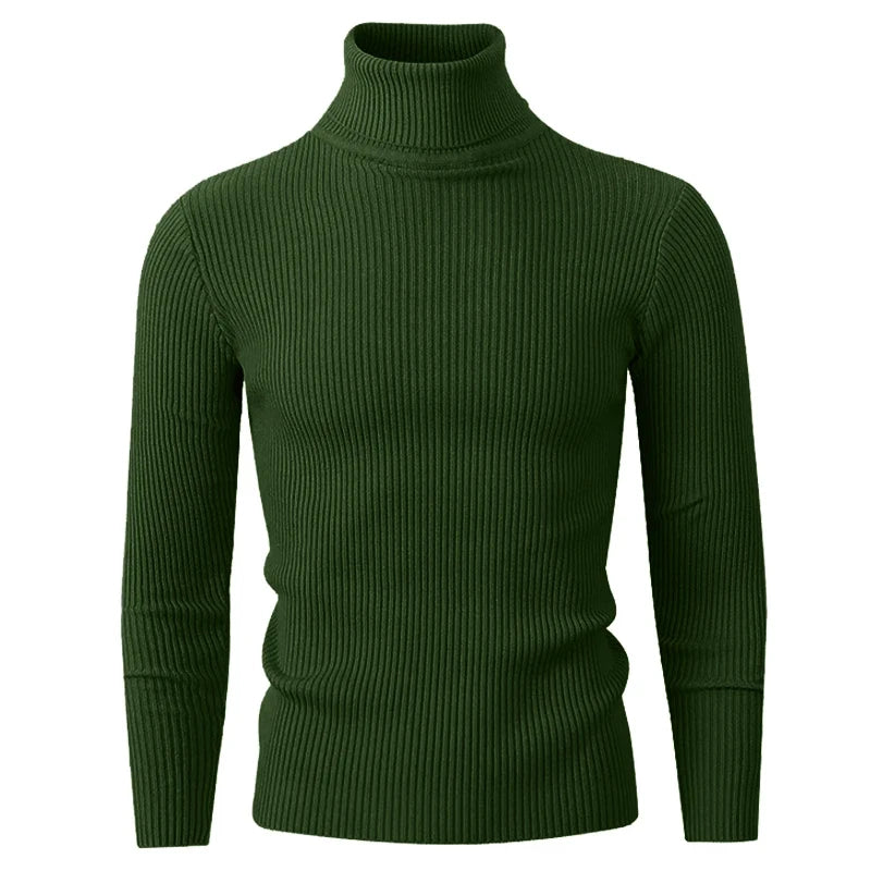 New Men's Turtleneck Pullover Sweater Autumn Long Sleeve Casual Fashion Stripe Knitted Sweater for Men Winter Warm Streetwear