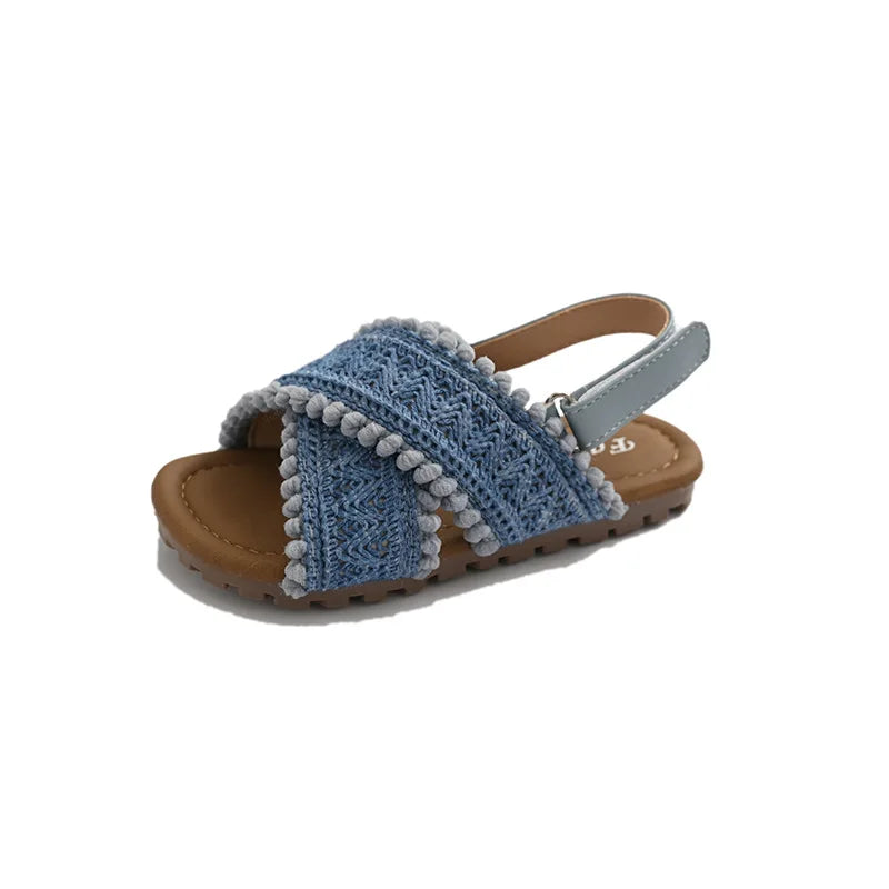 Girls Sandals Weave Retro Ins Trendy Kids Beach Shoes Korean Style 2025 Summer New Children Casual Shoes Slippers Non-slip
