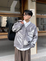 Men's Clothing V Neck Blue Cardigan Graphic Knit Sweater Male New in Sheap Aesthetic Meme Maletry Large Big Size Korean Fashion