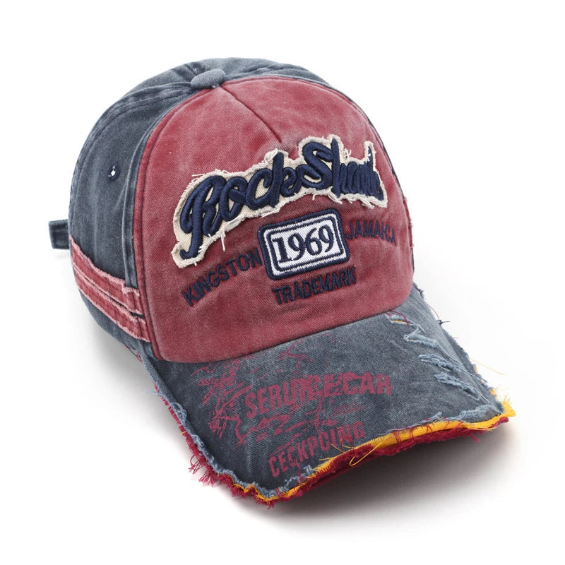 1969 vintage washed vintage letter embroidered perforated duckbill cap for men and women sun shading baseball cap