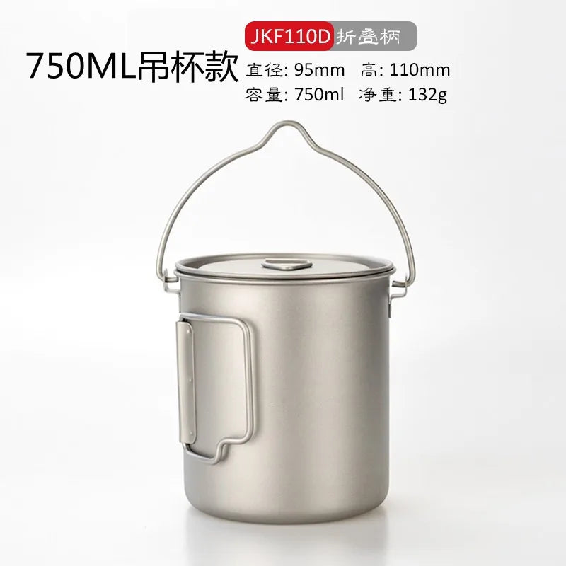 Outdoor Picnic Titanium Cooking Pot 750ml 900ml Hanging Handle Portable Camping Pot