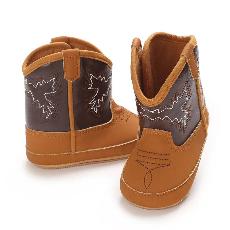 Baby Boots Western Knight Boots Tall Boots Cowboy Boots Embroidered Chelsea Retro Children's Brown