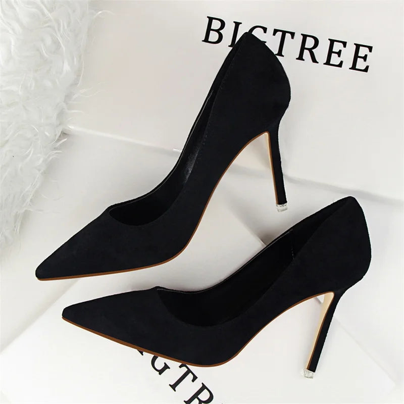 Fashion Simple Suede Shallow Mouth High Heels For Women Shoes Casual Pointed Toe Slimming Stiletto professional Single Shoes