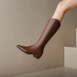 Kaky's New Square Head Cowhide Mid Heel Genuine Leather Cowhide Women's Boots High Sleeve Boots Long Boots Western Boots