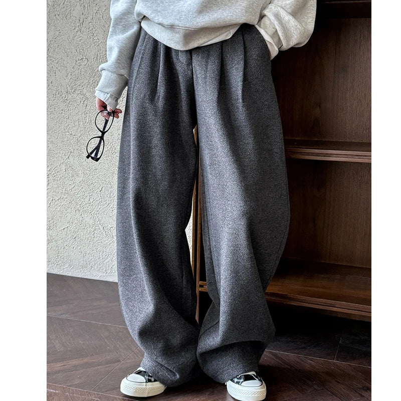 2024 Women Winter Autumn Thick Pants High Waist Wide Leg Warm Woolen Pants Fashion Clothes Vintage Pants Female Trousers