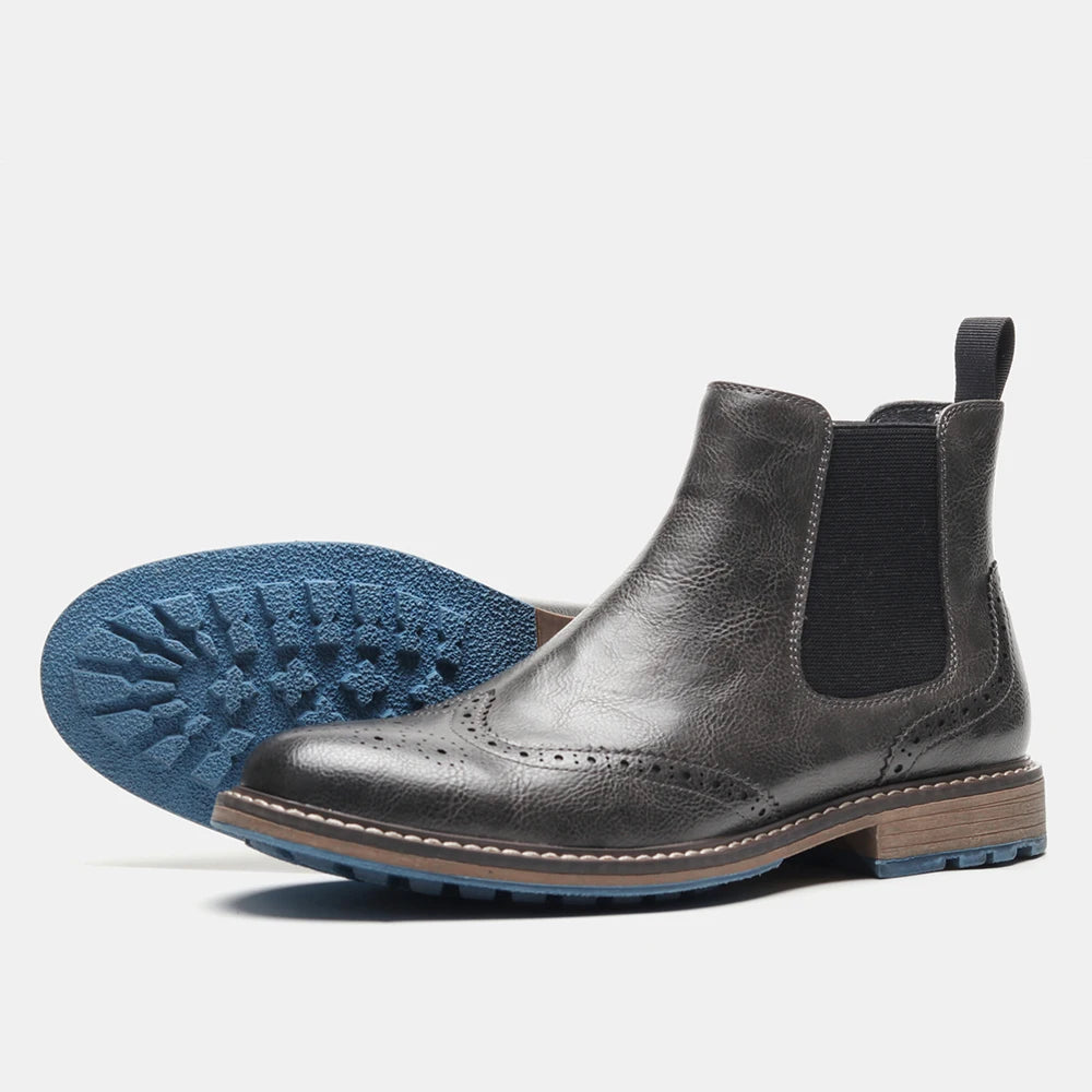 Men Chelsea Boots Fashion Retro Men Leather Boots Brogue Ankle Boots
