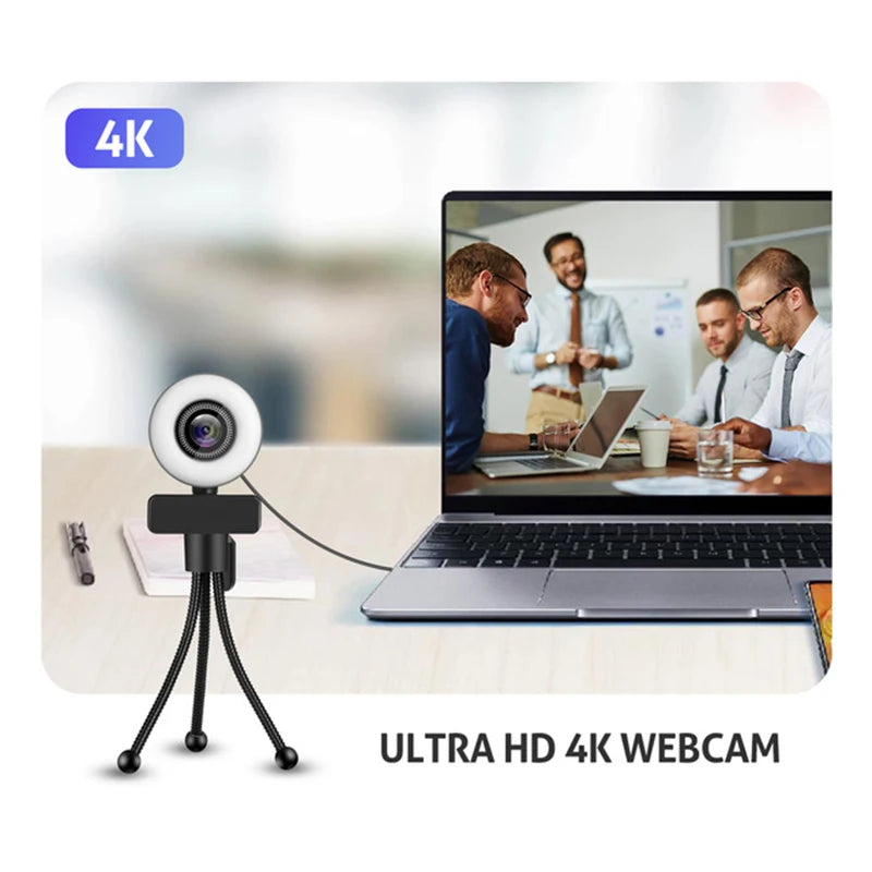 New 4K Webcam 2K Full HD Web Camera With Microphone LED Fill Light USB Web Cam Rotatable For PC Computer Laptop for Youtube