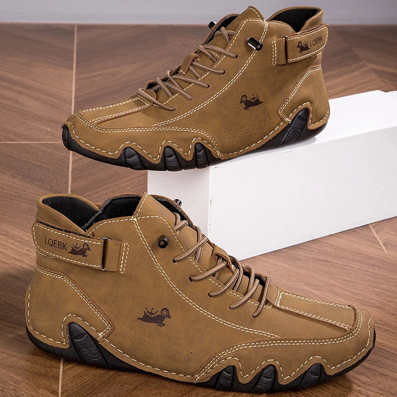 Boots for Men Casual High Top Sneakers Soft Sole Fashion Mens Slip-On Leather Driving Walking Shoes Comfort Luxury Ankle Boots