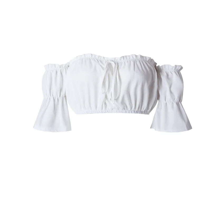 Crop tops women 2024 summer lantern sleeve sexy strapless beach tops red black white ruched crop top