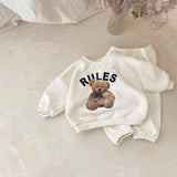 Korean 1-4Y Boys Outfit Set Toddler Girls Clothes Set Fashion Sweatshirt Tops +White Pants Spring Cartoon Bear Kids Clothes Suit