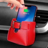 Car Storage Bag Air Vent Dashboard Tidy Hanging Leather Organizer Box Glasses Phone Holder Storage Organizer Car Accessories